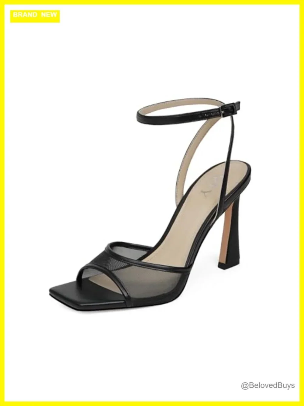Strappy Heels Women Square Toe Ankle Strap Stiletto Mesh High Heels Dress